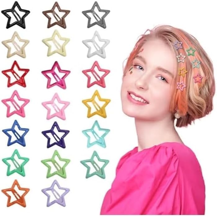 Star Shaped Hair Clip, Multicolor Non-Slip Hair Clips, 3.3cm, Set of 6 Pieces - Multicolor
